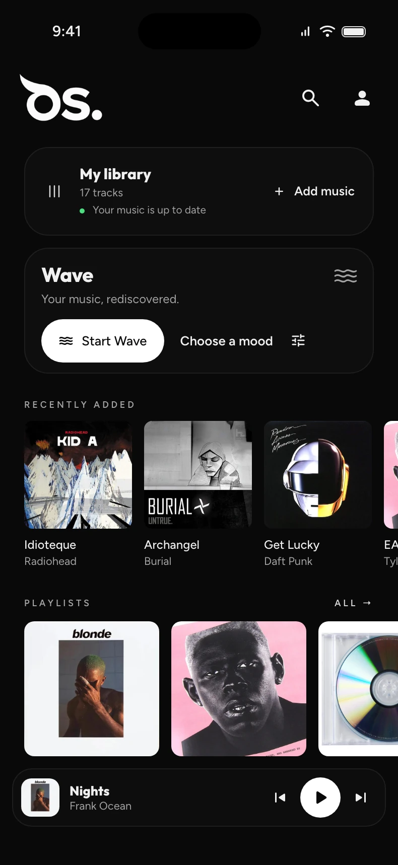 OwlSonic on iPhone — Home